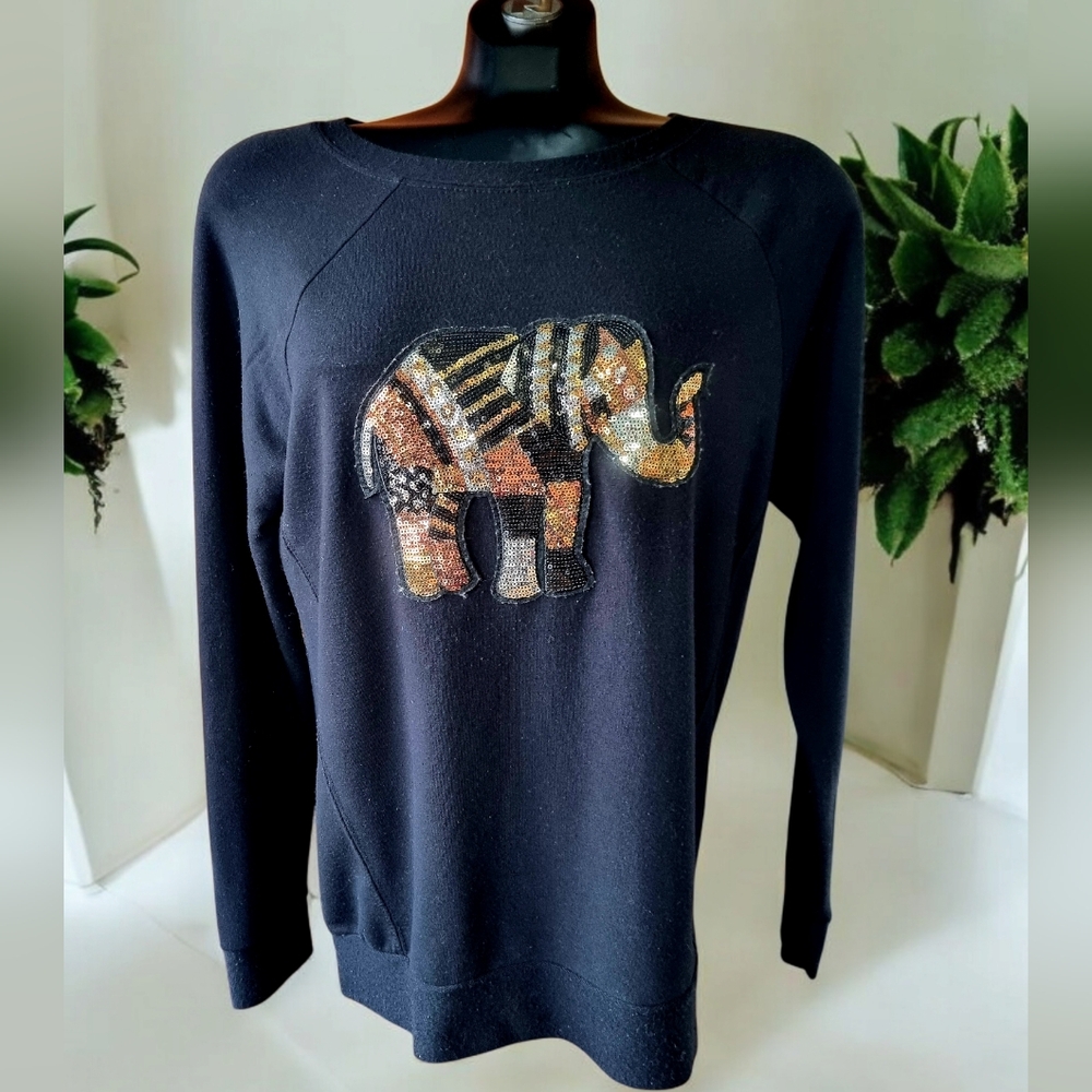 Cupio Elephant Embellished Black Lightweight Sweater